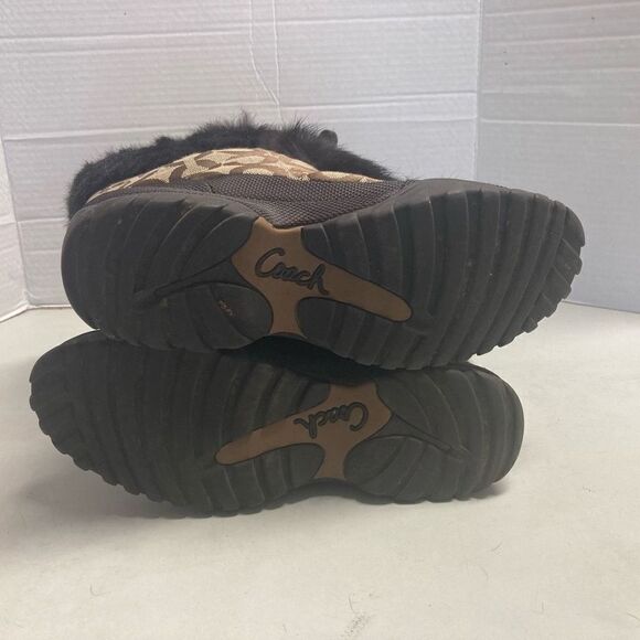 COACH Jeannie Signature Fur Lined Boots Size 7B Mid Calf Brown & Black Size 7B - Picture 6 of 10